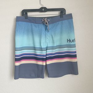 Hurley Shorts Mens Size 32 Blue Cotton Elastane Swimwear Athleisure Casual